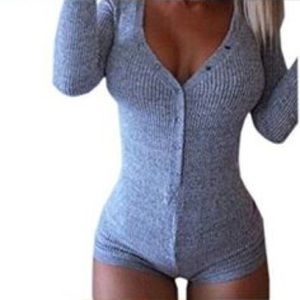Moxeay Sexy V-Neck Gray One Piece